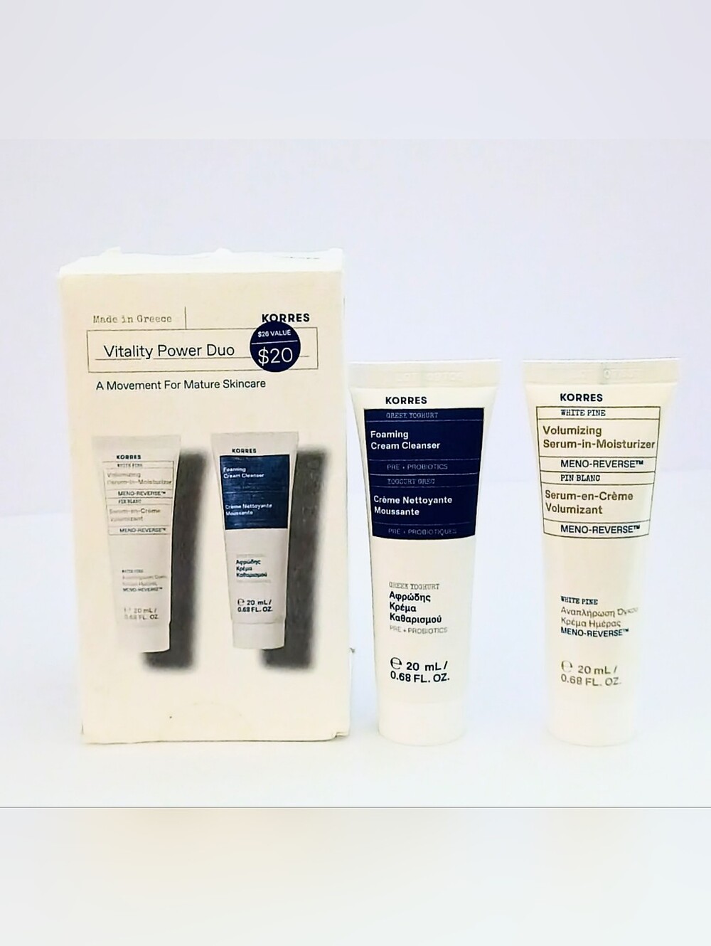 NEW Korres Vitality Power Duo Set Greek Yoghurt Cleanser + White Pine Moisturize